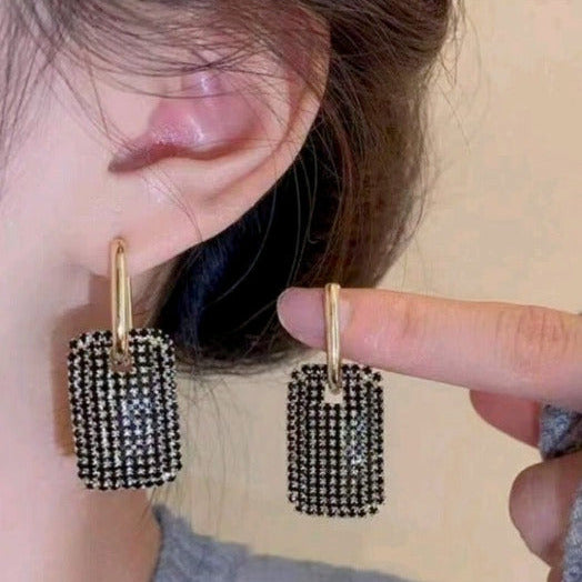 1 Pair Fashion Rectangle Full Rhinestone Dangle Earrings Luxury